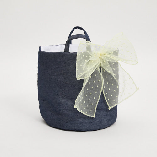 Louisdog-BigBow Basket/Navy Linen