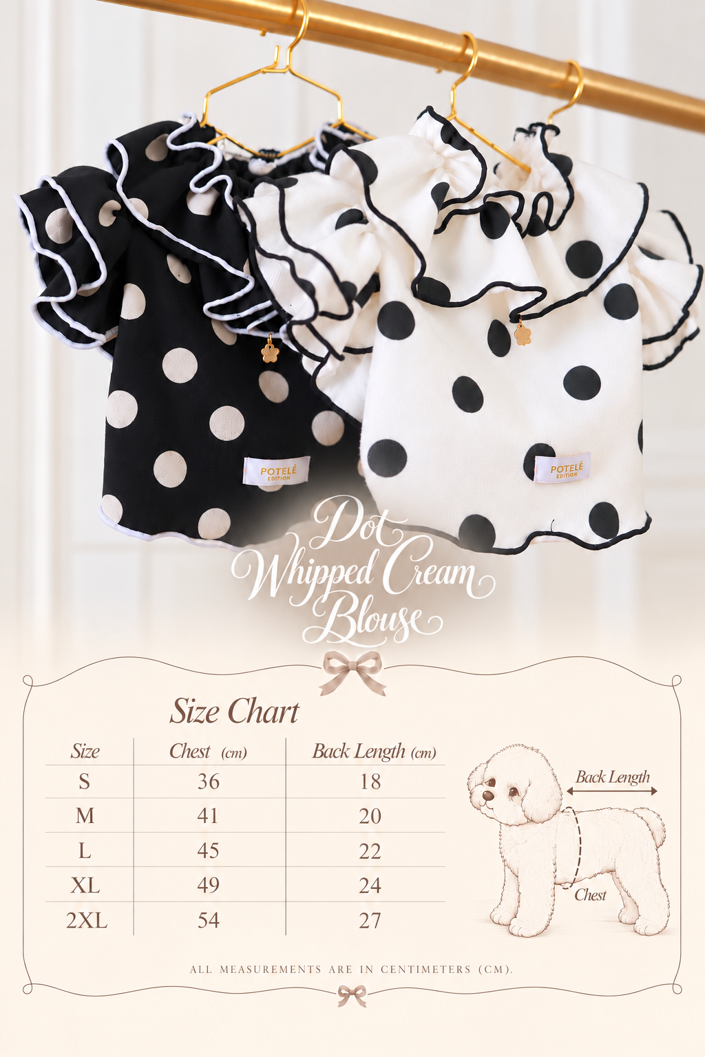 Black with White Dots Dot Whipped Cream Blouse
