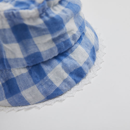 Louisdog-Palm Springs Revesible Bucket Hat/Blue Gingham