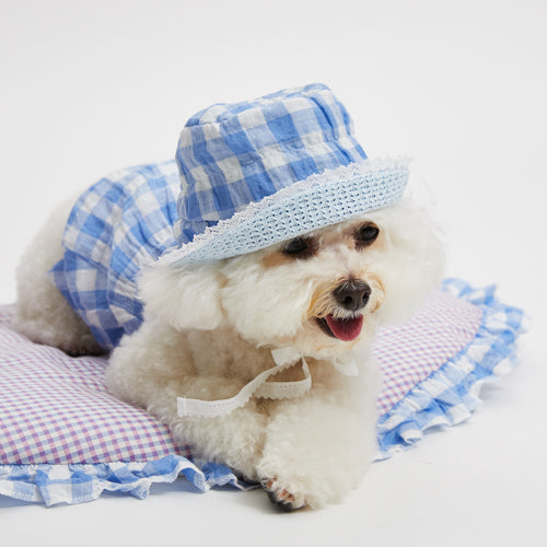 Louisdog-Palm Springs Revesible Bucket Hat/Blue Gingham