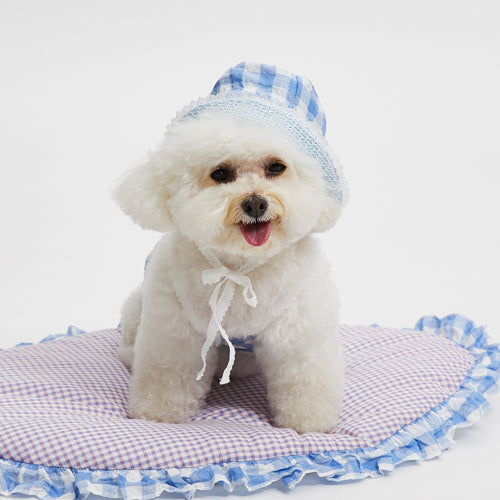 Louisdog-Palm Springs Revesible Bucket Hat/Blue Gingham