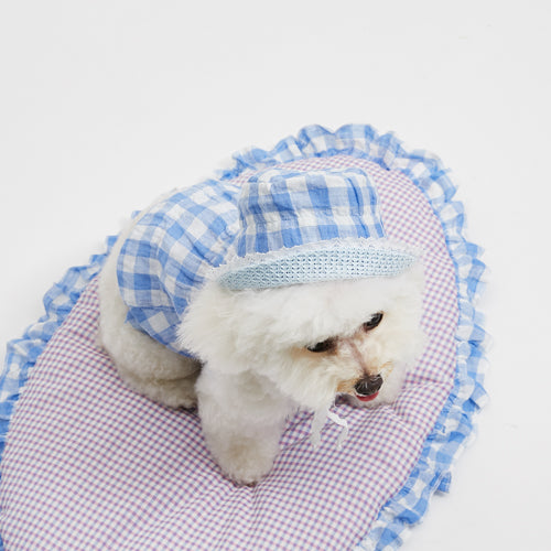Louisdog-Palm Springs Revesible Bucket Hat/Blue Gingham