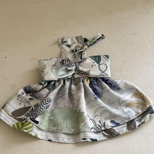 Green Gray Romantic Silk Dress