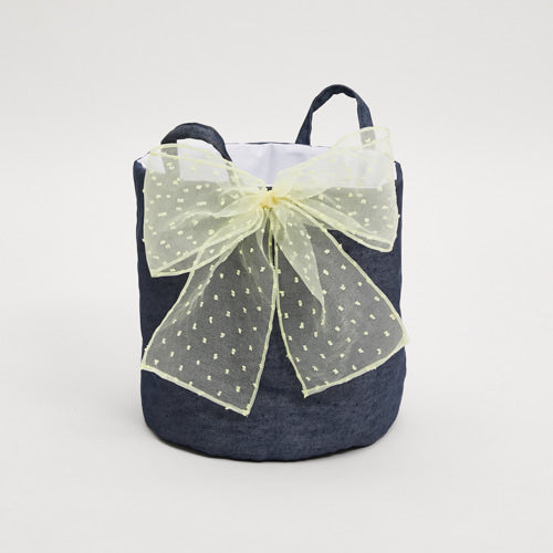 Louisdog-BigBow Basket/Navy Linen