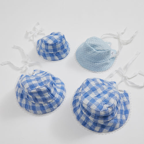 Louisdog-Palm Springs Revesible Bucket Hat/Blue Gingham