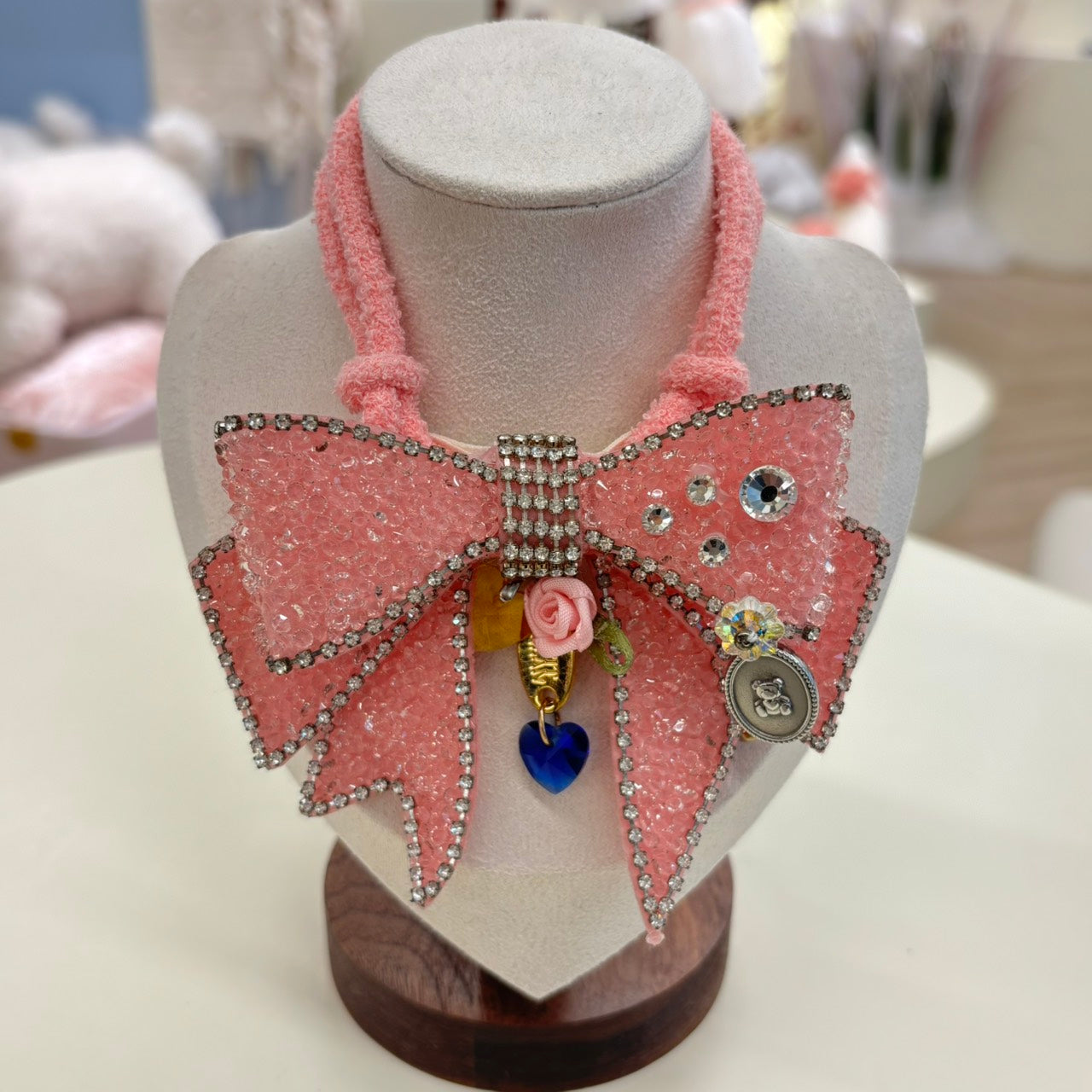 Pink Bow Collar with Diamond