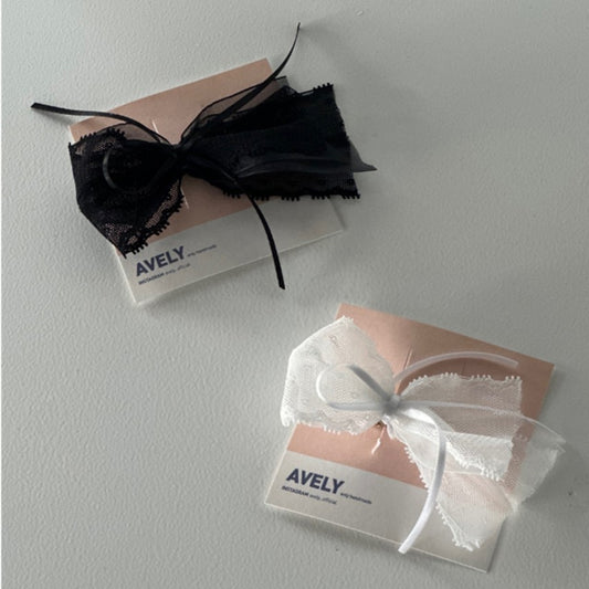 Avely Lace Bow White and Black