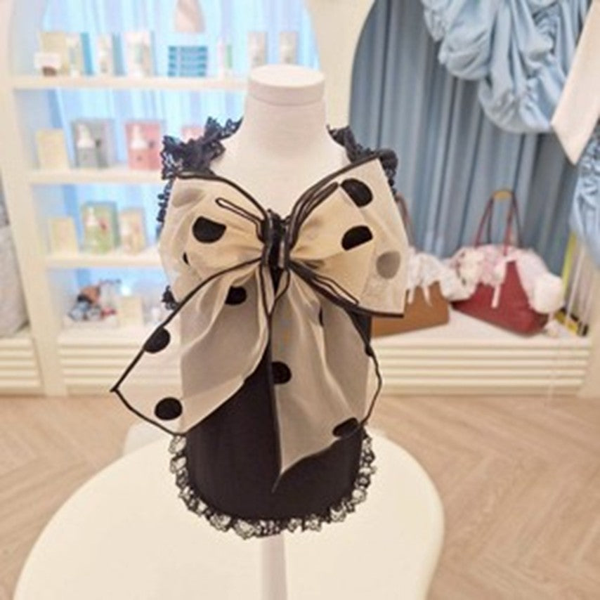 Trilly black dot bow blouse