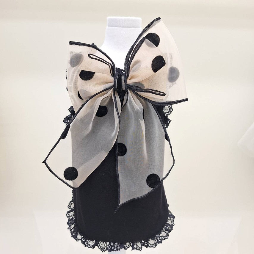 Trilly black dot bow blouse