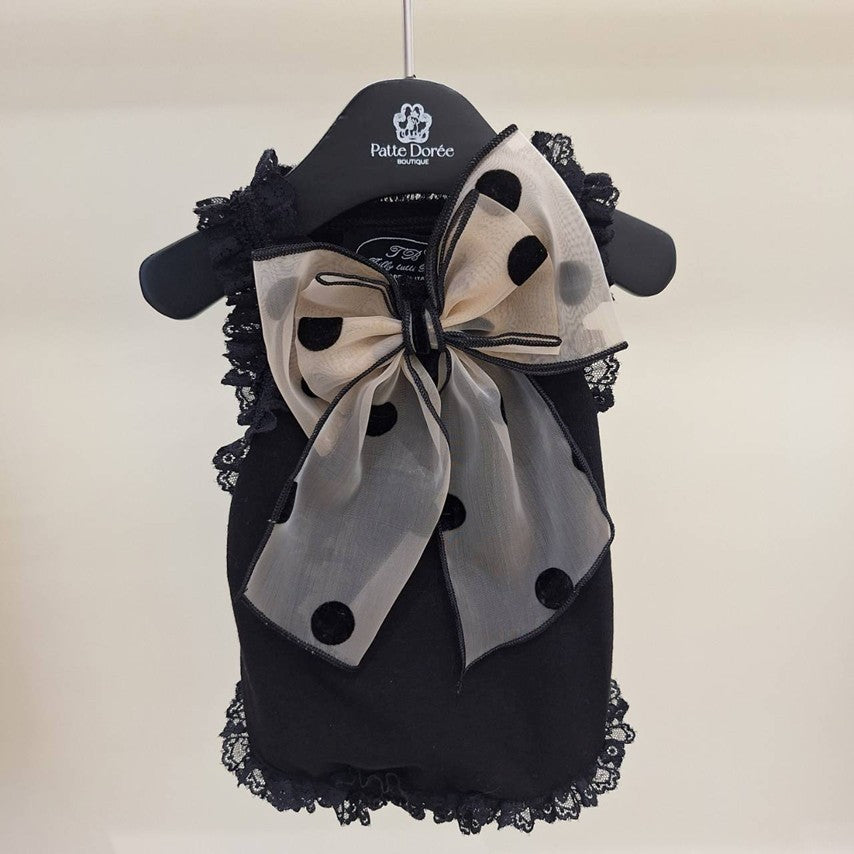 Trilly black dot bow blouse